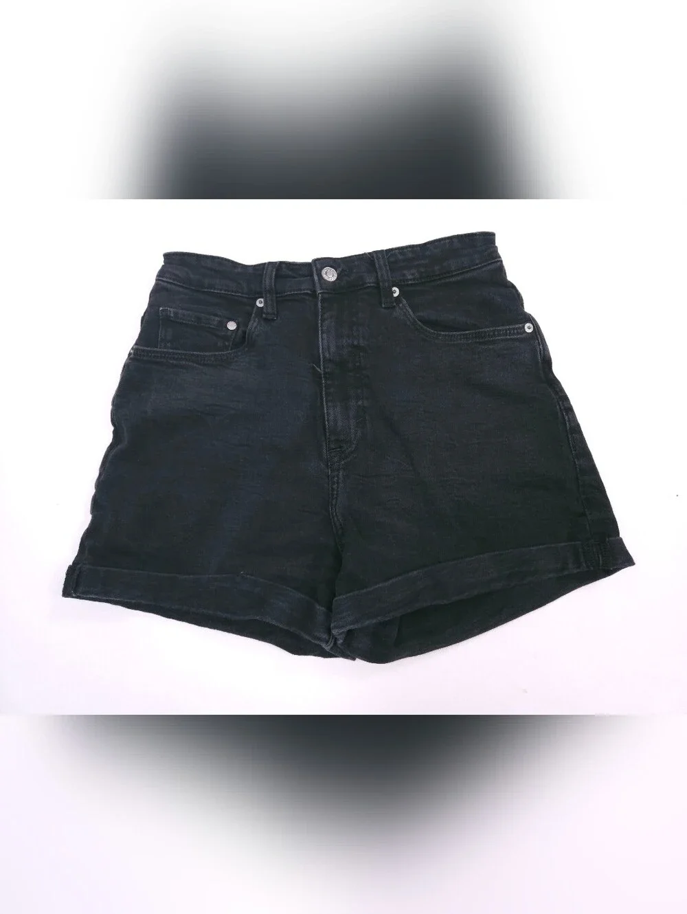 H&M Black Denim Ultra High Waisted Mom Jean Denim Shorts Women's 27x3